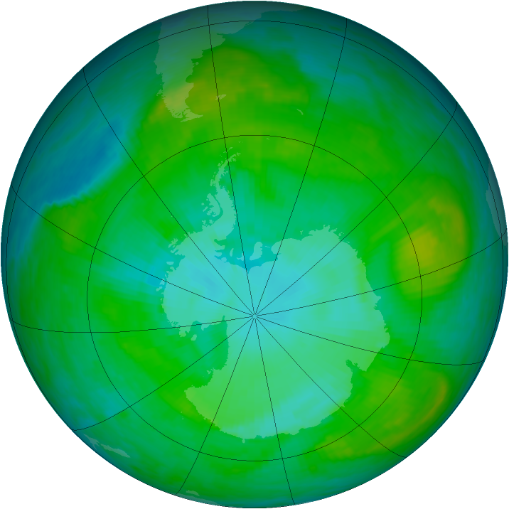 Antarctic ozone map for 20 January 1989